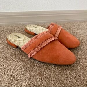Birdies | Ani Coral Suede Fringe Slip On Mules Size 7.5